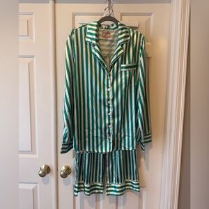 Show Me Your MuMu  Green and White Striped Pajama Set